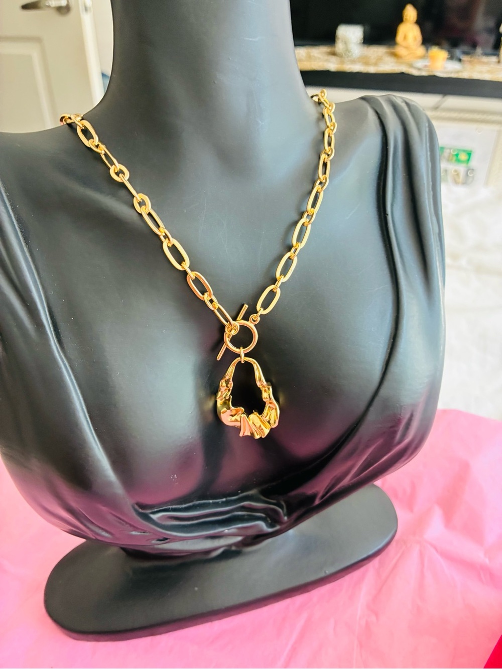Panacea Cache Gold-Tone Link Necklace with Sculptural Pendant
